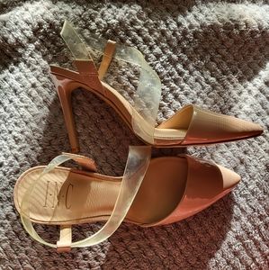 Tan and clear high heels